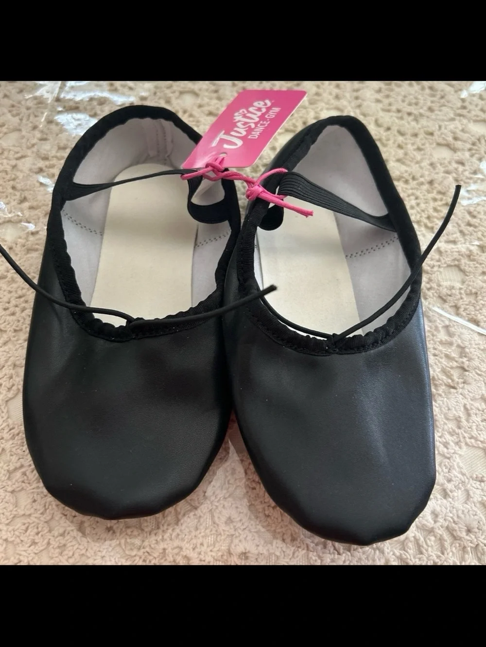 Justice Black Girls Ballet Flats with Elastic Strap